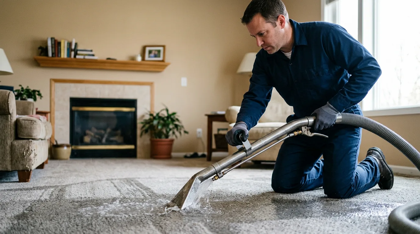 Water damage restoration technician working near Lucerne, CA